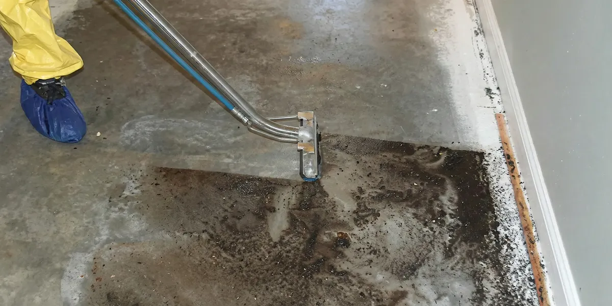 sewage removal technicians extracting contaminated wastewater from a residential floor in Fort Collins, CO