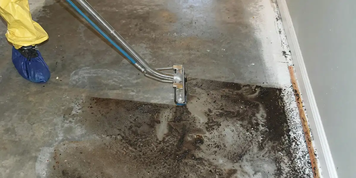 sewage removal technicians extracting contaminated wastewater from a residential floor in Fort Collins, CO