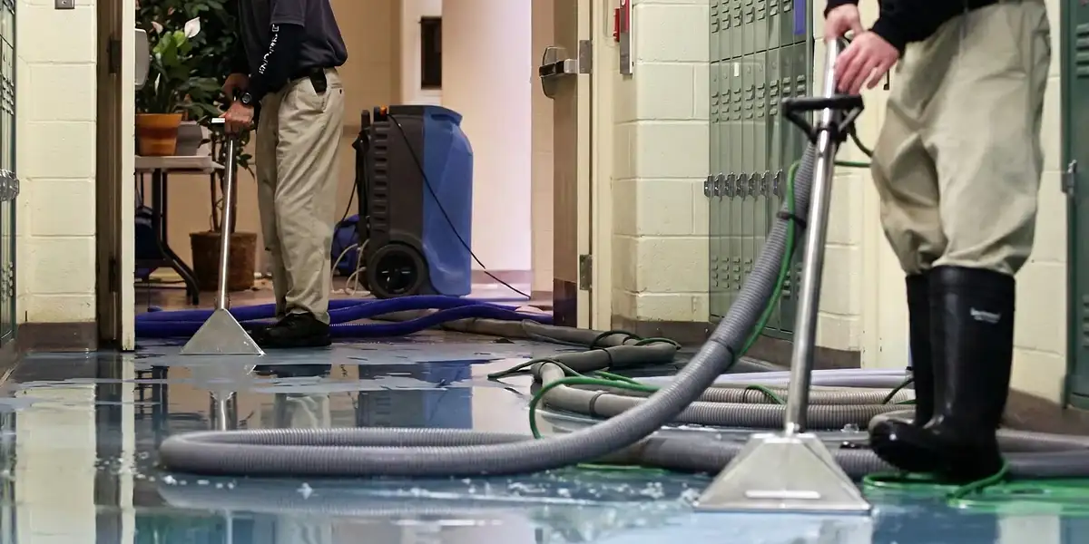 water damage restoration technicians performing professional water extraction inside a property in Fort Collins, CO